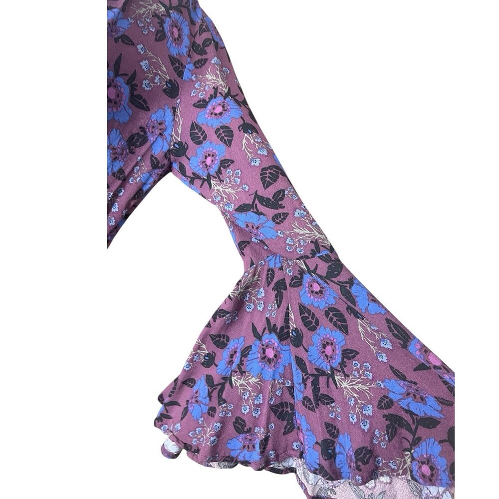 Free People Women’s Small Magic Mystery Purple Blue Floral Tunic Top Boho Y2K - Picture 5 of 9